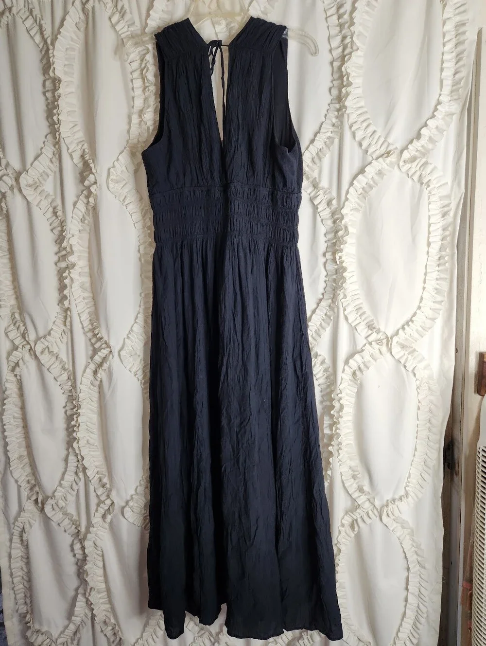 Abercrombie Black Crinkle Textured Smocked Waist Maxi Dress Sz XL